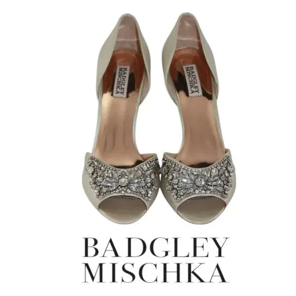 Badgley Mischka Satin and Rhinestone Heels Size 10 - Picture 1 of 11